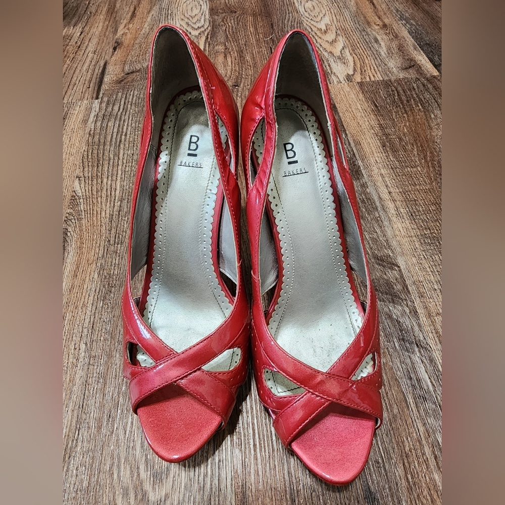 Bakers Women's Red Peep Toe Heels